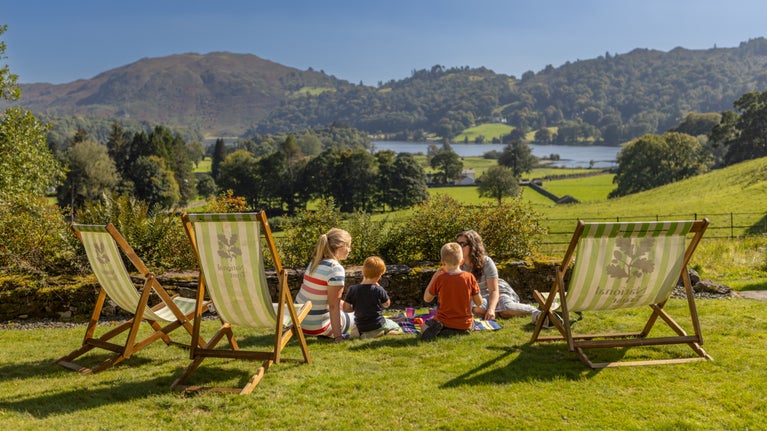 Picnicking on the lawn at Allan Bank and Grasmere, Lake District